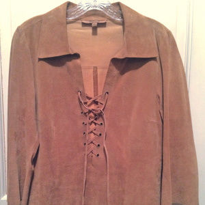 VINTAGE ARDEN B SUEDE LACE-UP TOP - SIZE L